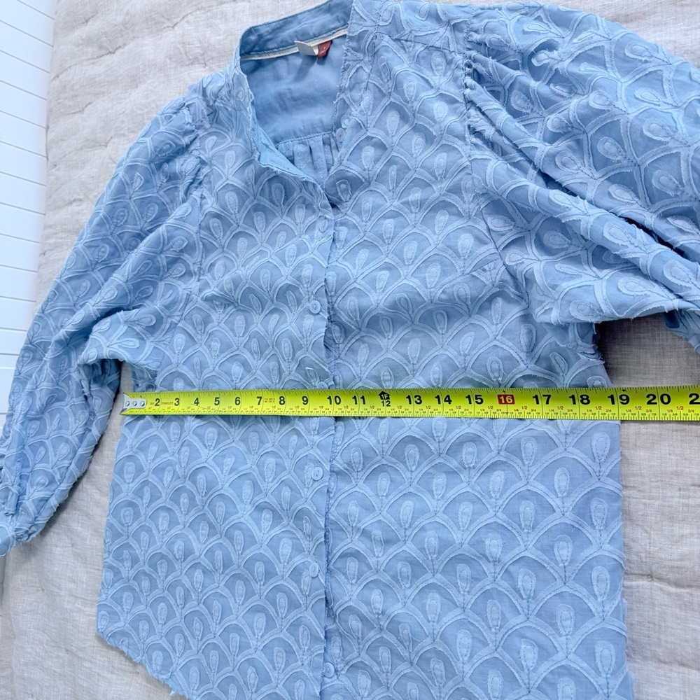 Anthropologie Pilcro Bella Femme Light Blue Button Down Top, 3/4 Puff Sleeve SM - Picture 12 of 12